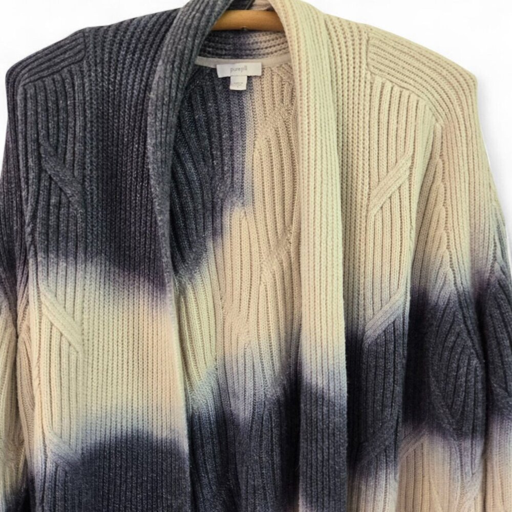 J.Jill Pure Jill Women's Cable Knit Cardigan Open Front Blue Ivory Tie-dye Large - Picture 6 of 16
